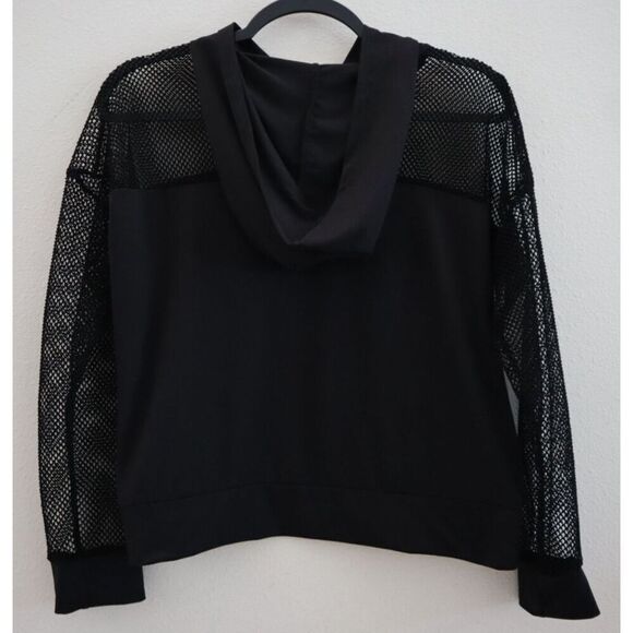Smoke & Mirrors Women’s Sz Large Black Lightweight L/S Pullover Mesh Hoodie Top - Picture 2 of 5